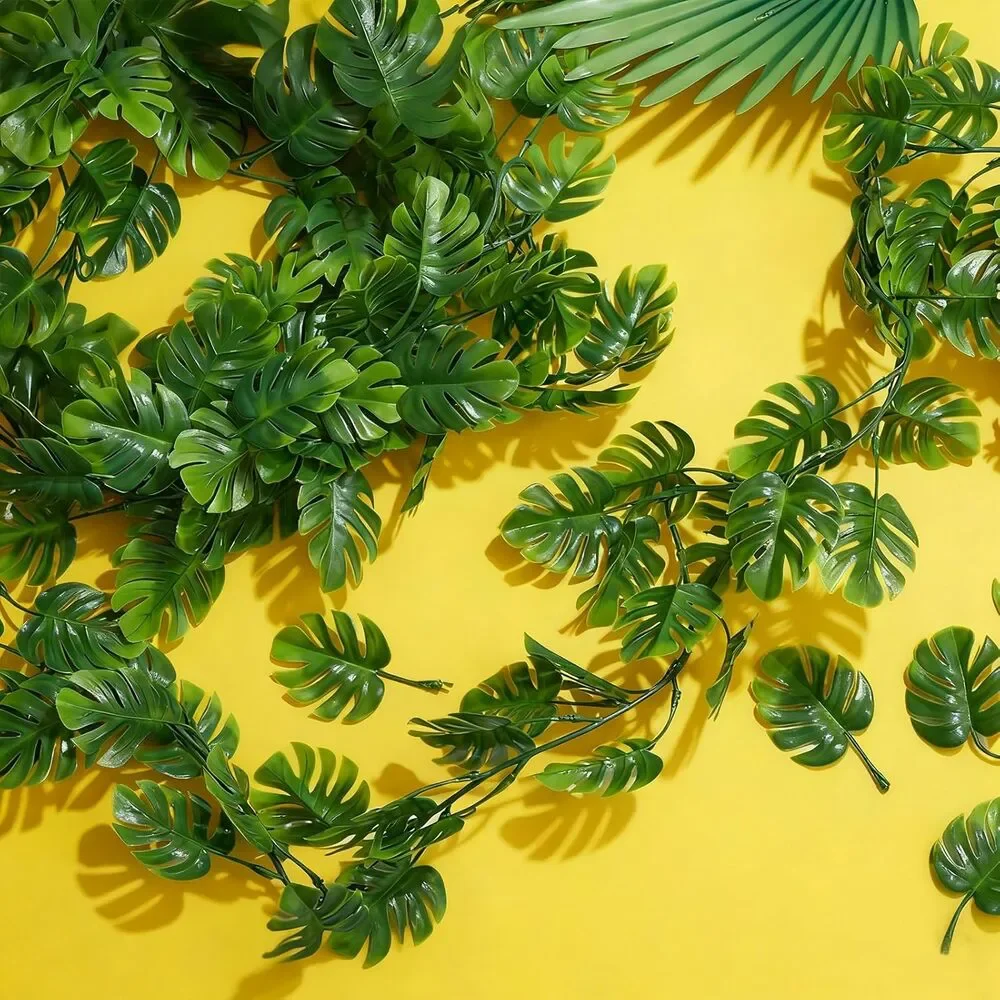 Artificial Monstera Leaf Vines 5.9ft Fake Hanging Plant Green Garland 2PCS